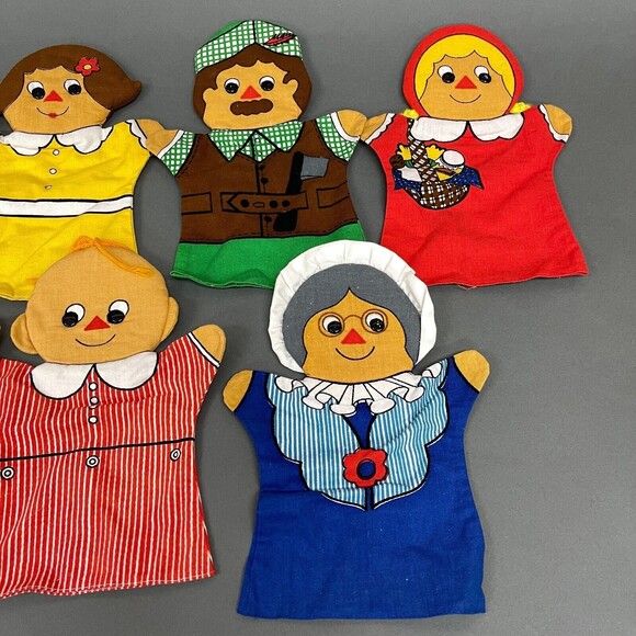 Vintage Little Red Riding Hood Grandma Wolf Hand Puppets Lot of 7 - Picture 3 of 6